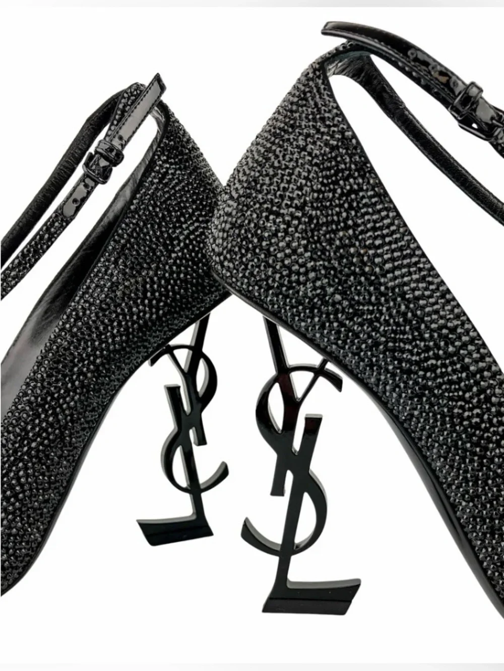 Gently Used SAINT LAURENT OPYUM BLACK CRYSTAL LOGO PUMPS  size 38.5 - Picture 5 of 6